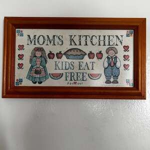 Vintage 1994 Figi Graphics Mom's Kitchen Kids Eat Free Framed Wall Decor